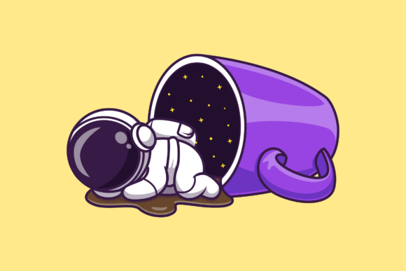 Cute Astronaut Sleeping with Coffee Cup