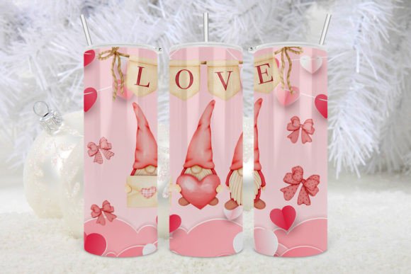 Gnome Tumbler Pink Hearts Sublimation