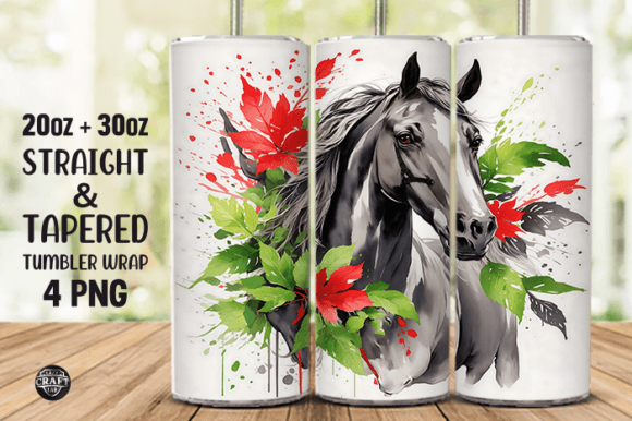 Horse with Flowers Tumbler Wrap 20oz PNG