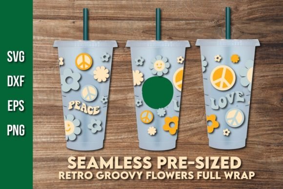 Retro Flower Full Wrap for Starbucks Cup