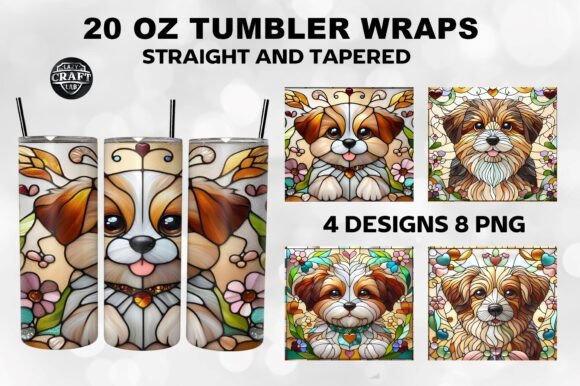 Stained Glass Cute Dog Tumbler Wrap 20oz