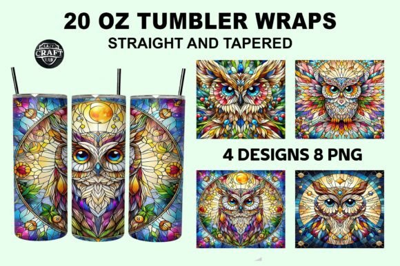 Stained Glass Owl Tumbler Wrap 20oz PNG