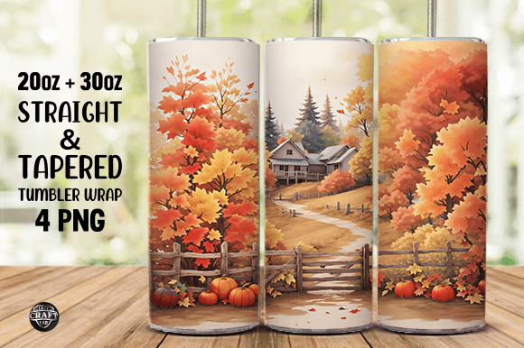 Tumbler Wrap Watercolor Autumn House