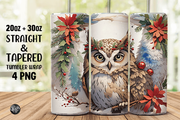 Watercolor Owl Christmas Tumbler Wrap